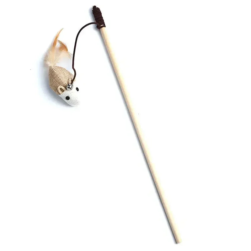 1PC Interactive Cat Wand Toy – Colorful Feather Teaser with Wooden Rod for Playful Kittens!