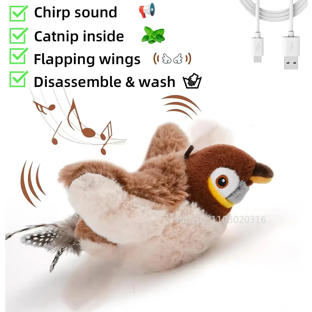 NaturePaws Rechargeable Flapping Bird Cat Toy – Chirping, Catnip-Infused, and Touch-Activated!