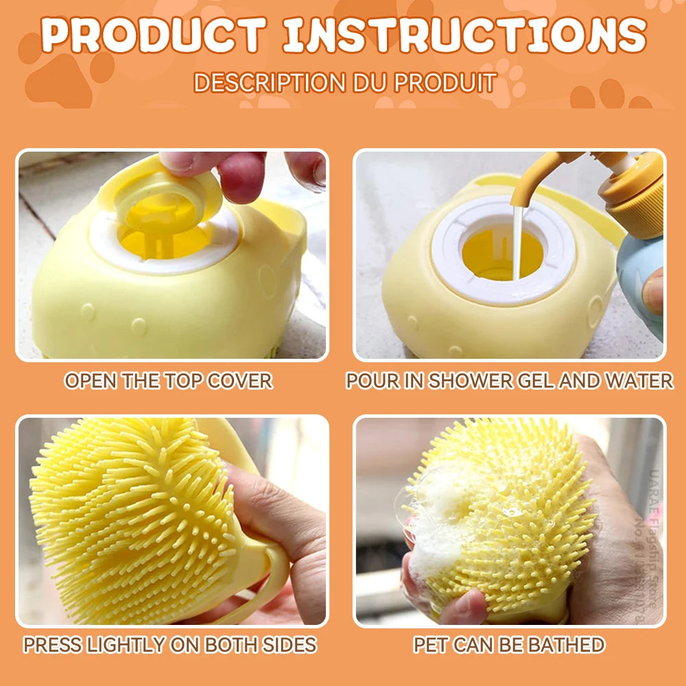 Dog Bathing & Massage Brush – Soft Silicone Pet Grooming Brush with Shampoo Dispenser for Cats & Dogs