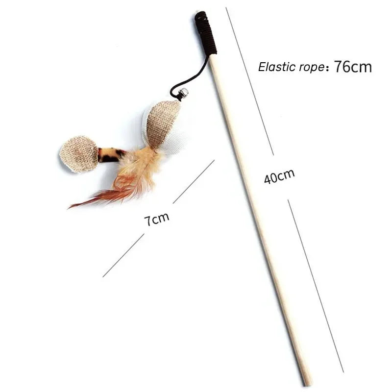 1PC Interactive Cat Wand Toy – Colorful Feather Teaser with Wooden Rod for Playful Kittens!