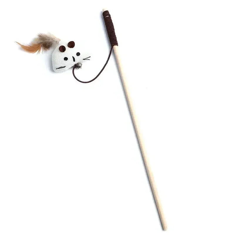 1PC Interactive Cat Wand Toy – Colorful Feather Teaser with Wooden Rod for Playful Kittens!