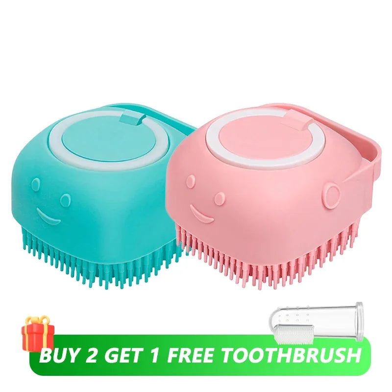 Dog Bathing & Massage Brush – Soft Silicone Pet Grooming Brush with Shampoo Dispenser for Cats & Dogs