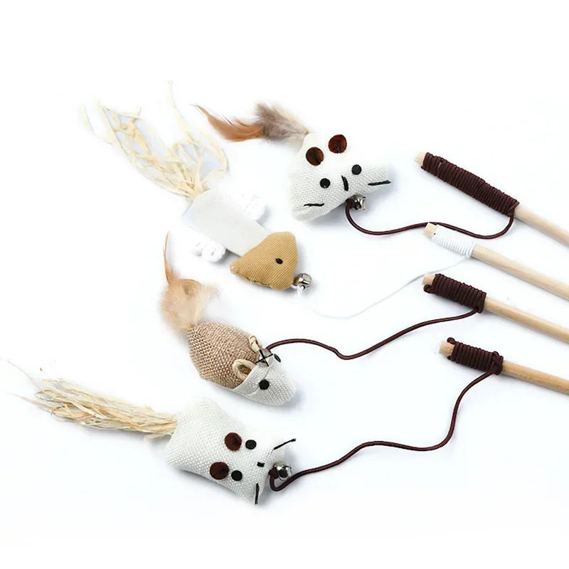 1PC Interactive Cat Wand Toy – Colorful Feather Teaser with Wooden Rod for Playful Kittens!