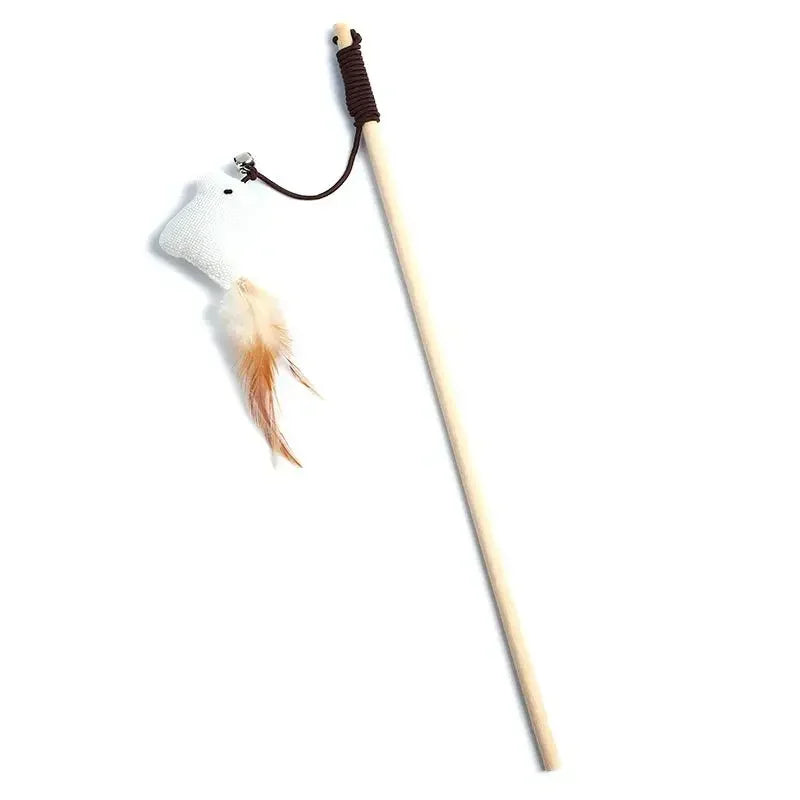 1PC Interactive Cat Wand Toy – Colorful Feather Teaser with Wooden Rod for Playful Kittens!