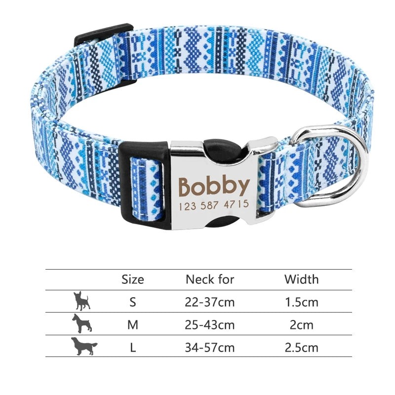 Adjustable Nylon Pet Collar – Personalized Dog & Cat ID Collar with Engraved Name Buckle, Anti-Lost Design for Small, Medium & Large Pets