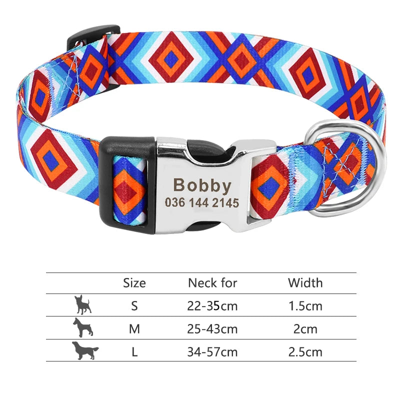 Adjustable Nylon Pet Collar – Personalized Dog & Cat ID Collar with Engraved Name Buckle, Anti-Lost Design for Small, Medium & Large Pets