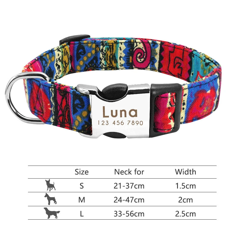 Adjustable Nylon Pet Collar – Personalized Dog & Cat ID Collar with Engraved Name Buckle, Anti-Lost Design for Small, Medium & Large Pets