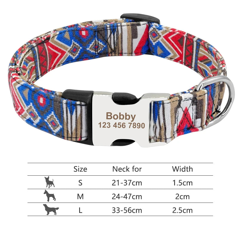 Adjustable Nylon Pet Collar – Personalized Dog & Cat ID Collar with Engraved Name Buckle, Anti-Lost Design for Small, Medium & Large Pets