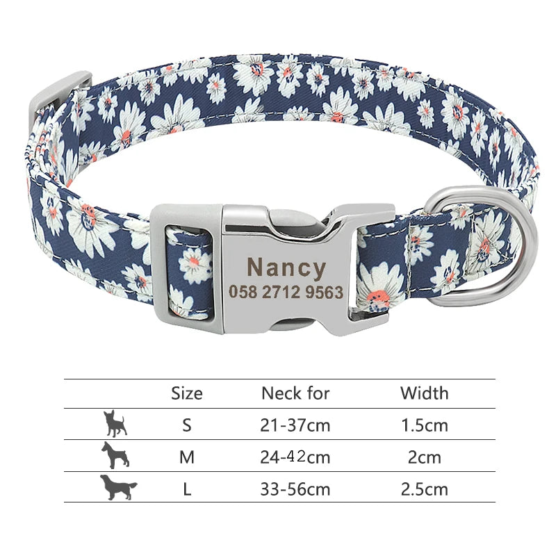 Adjustable Nylon Pet Collar – Personalized Dog & Cat ID Collar with Engraved Name Buckle, Anti-Lost Design for Small, Medium & Large Pets