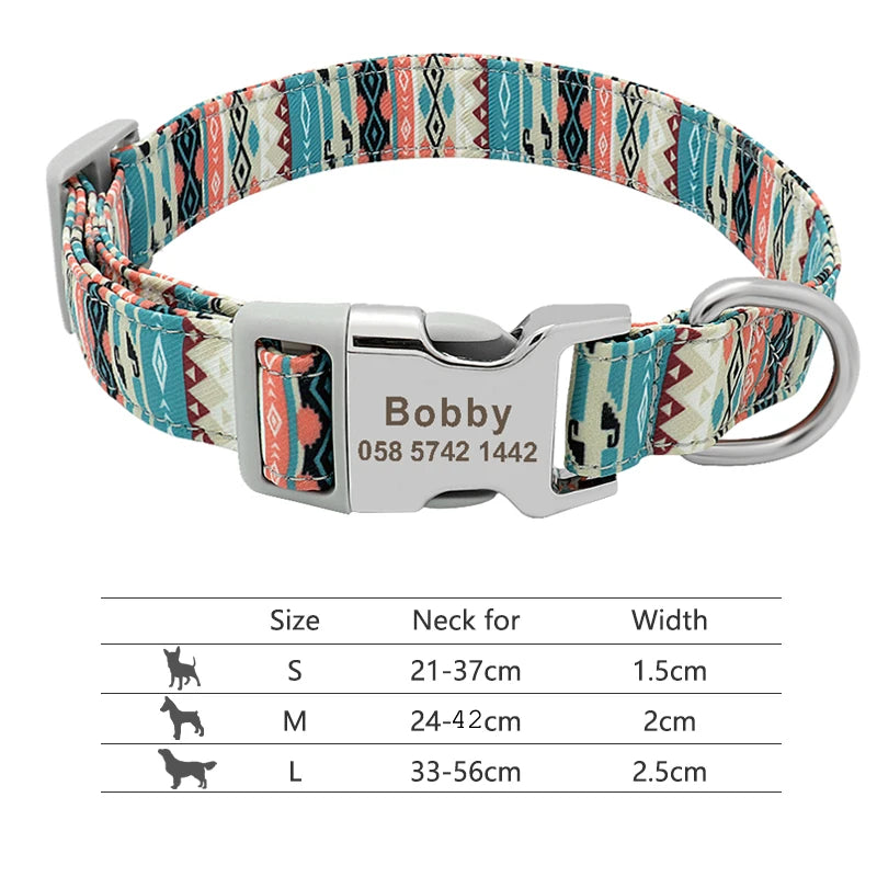 Adjustable Nylon Pet Collar – Personalized Dog & Cat ID Collar with Engraved Name Buckle, Anti-Lost Design for Small, Medium & Large Pets