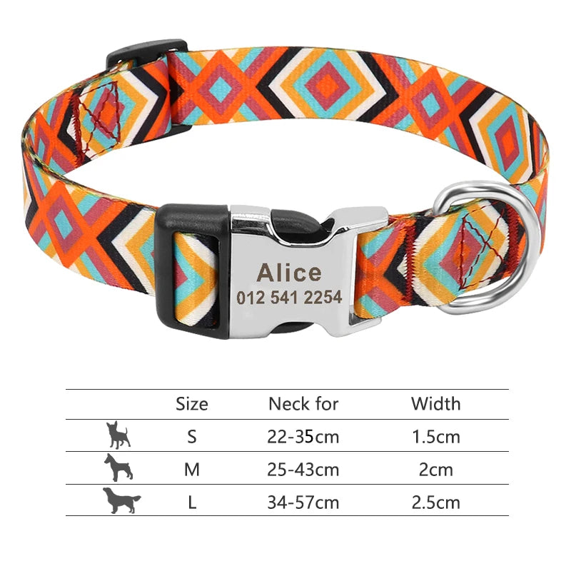 Adjustable Nylon Pet Collar – Personalized Dog & Cat ID Collar with Engraved Name Buckle, Anti-Lost Design for Small, Medium & Large Pets