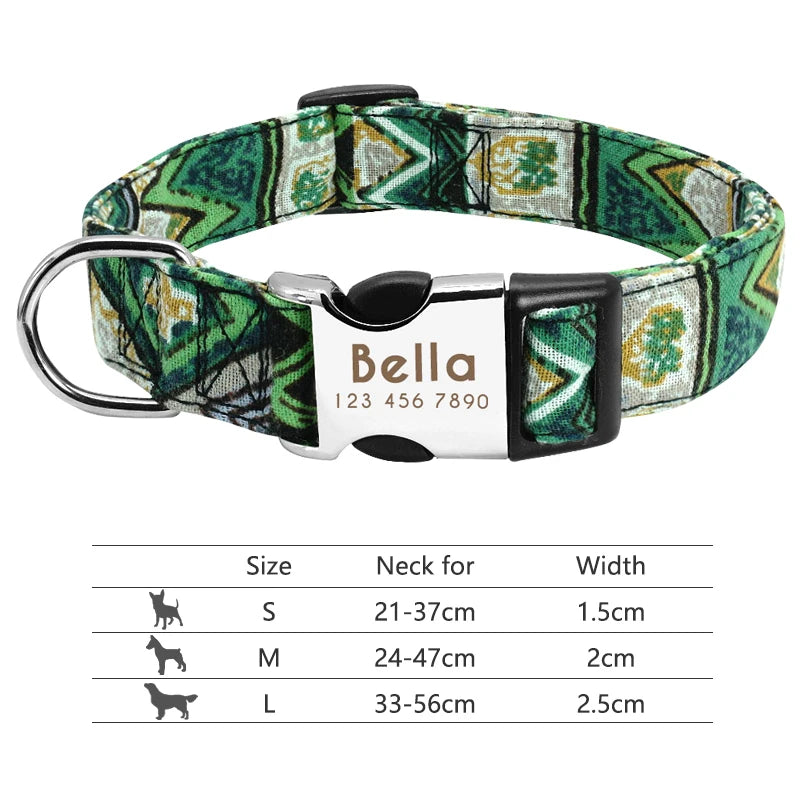 Adjustable Nylon Pet Collar – Personalized Dog & Cat ID Collar with Engraved Name Buckle, Anti-Lost Design for Small, Medium & Large Pets