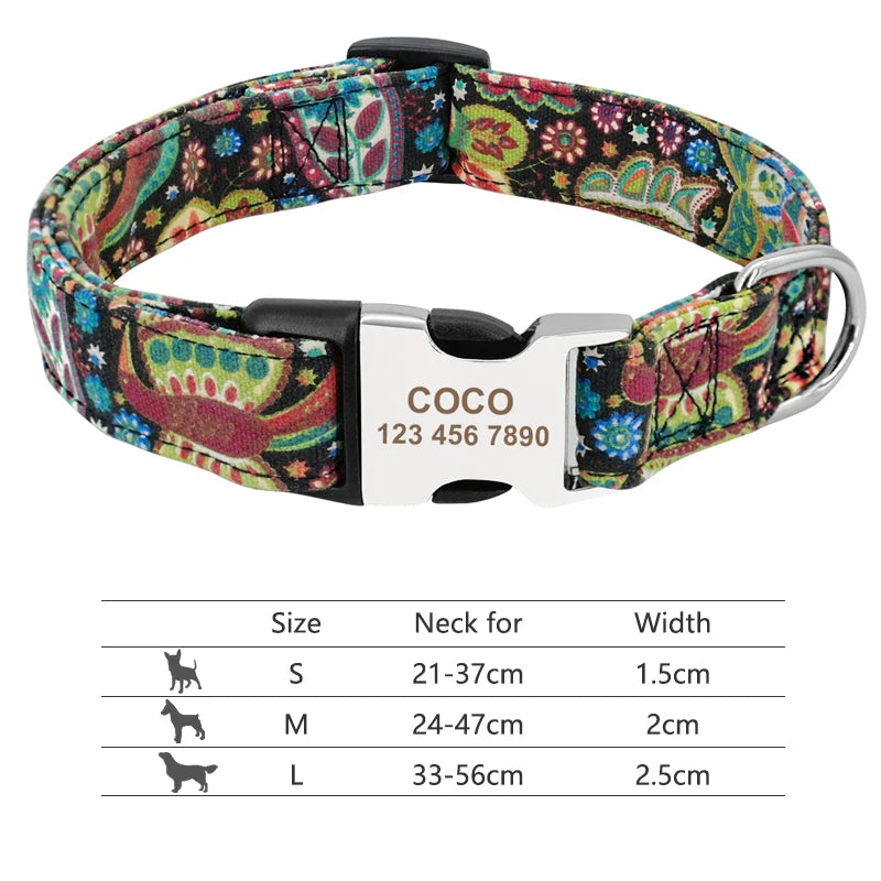 Adjustable Nylon Pet Collar – Personalized Dog & Cat ID Collar with Engraved Name Buckle, Anti-Lost Design for Small, Medium & Large Pets