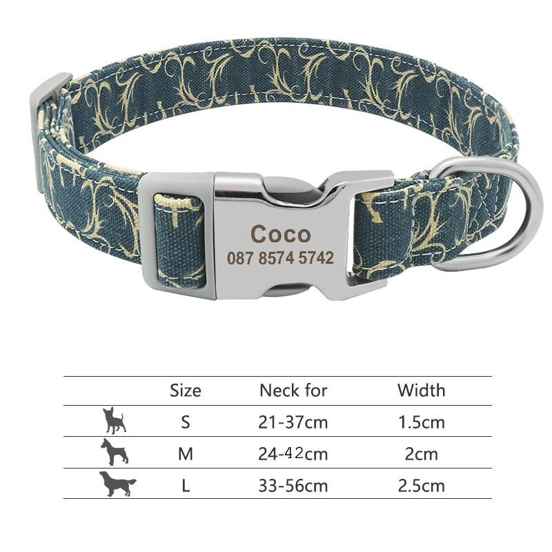 Adjustable Nylon Pet Collar – Personalized Dog & Cat ID Collar with Engraved Name Buckle, Anti-Lost Design for Small, Medium & Large Pets