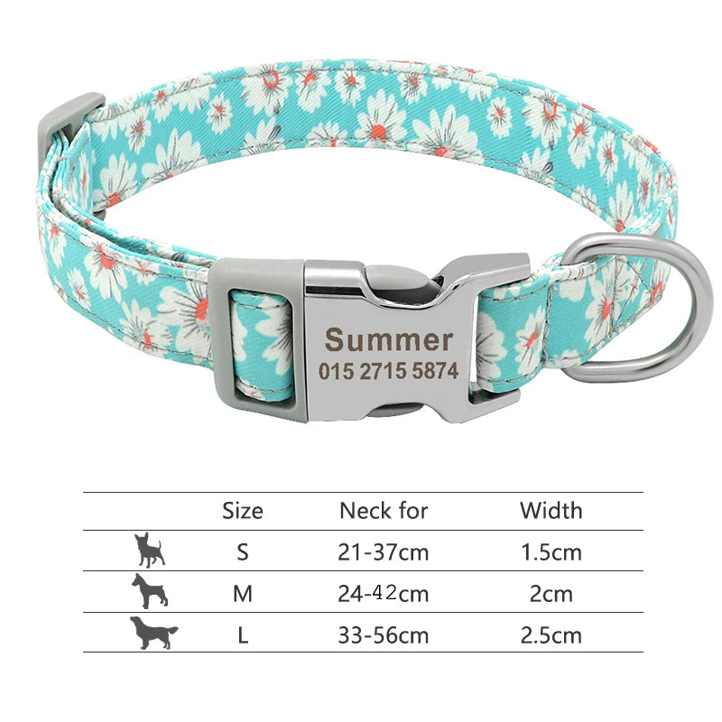 Adjustable Nylon Pet Collar – Personalized Dog & Cat ID Collar with Engraved Name Buckle, Anti-Lost Design for Small, Medium & Large Pets