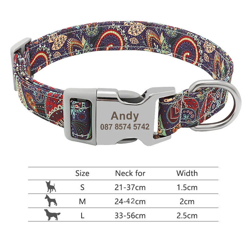 Adjustable Nylon Pet Collar – Personalized Dog & Cat ID Collar with Engraved Name Buckle, Anti-Lost Design for Small, Medium & Large Pets