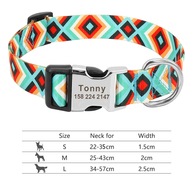 Adjustable Nylon Pet Collar – Personalized Dog & Cat ID Collar with Engraved Name Buckle, Anti-Lost Design for Small, Medium & Large Pets