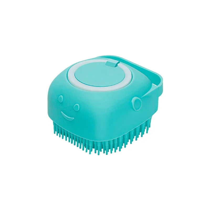 Dog Bathing & Massage Brush – Soft Silicone Pet Grooming Brush with Shampoo Dispenser for Cats & Dogs