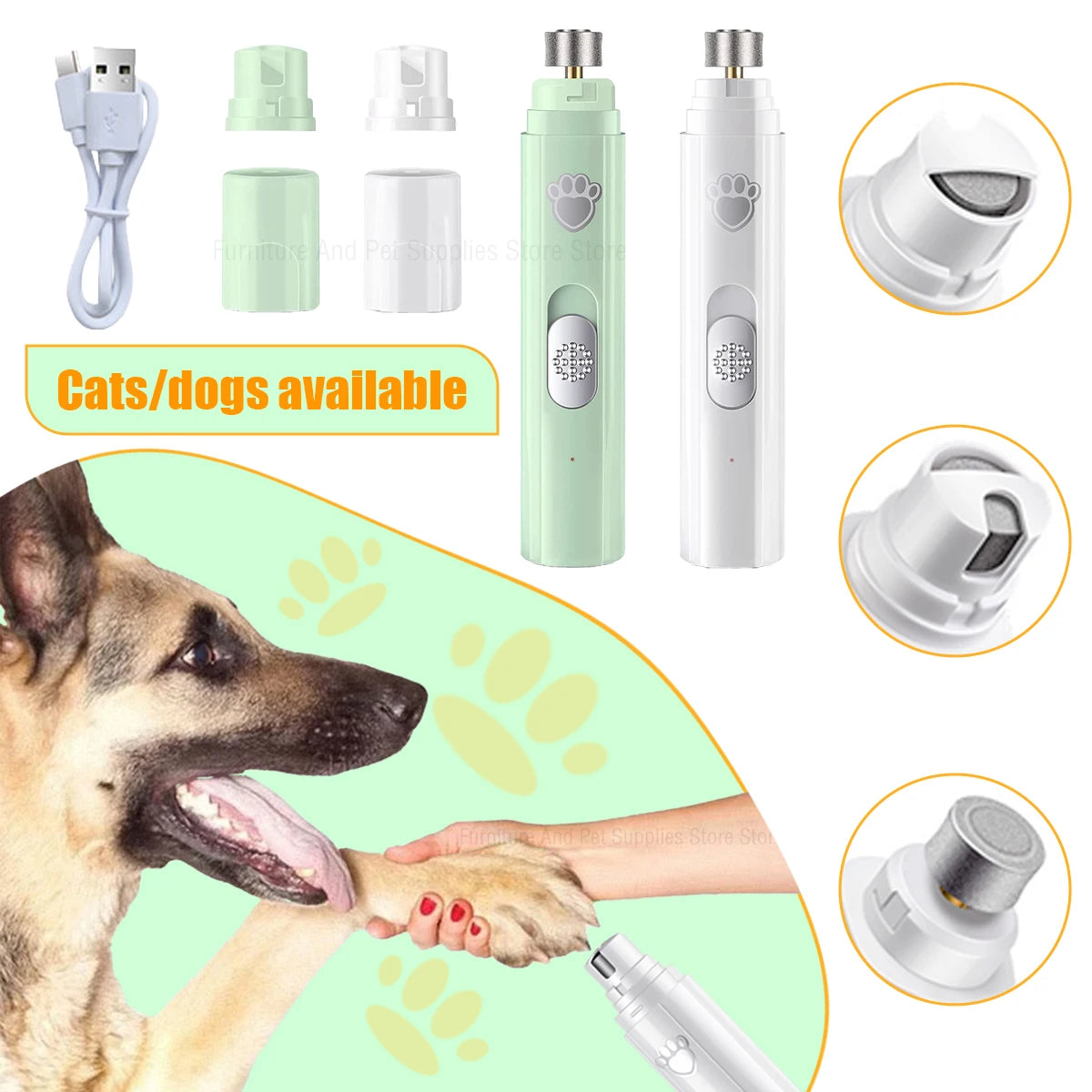 Electric Dog Nail Grinder – USB Rechargeable Painless Nail Clipper & Polisher for Small/Large Pets!