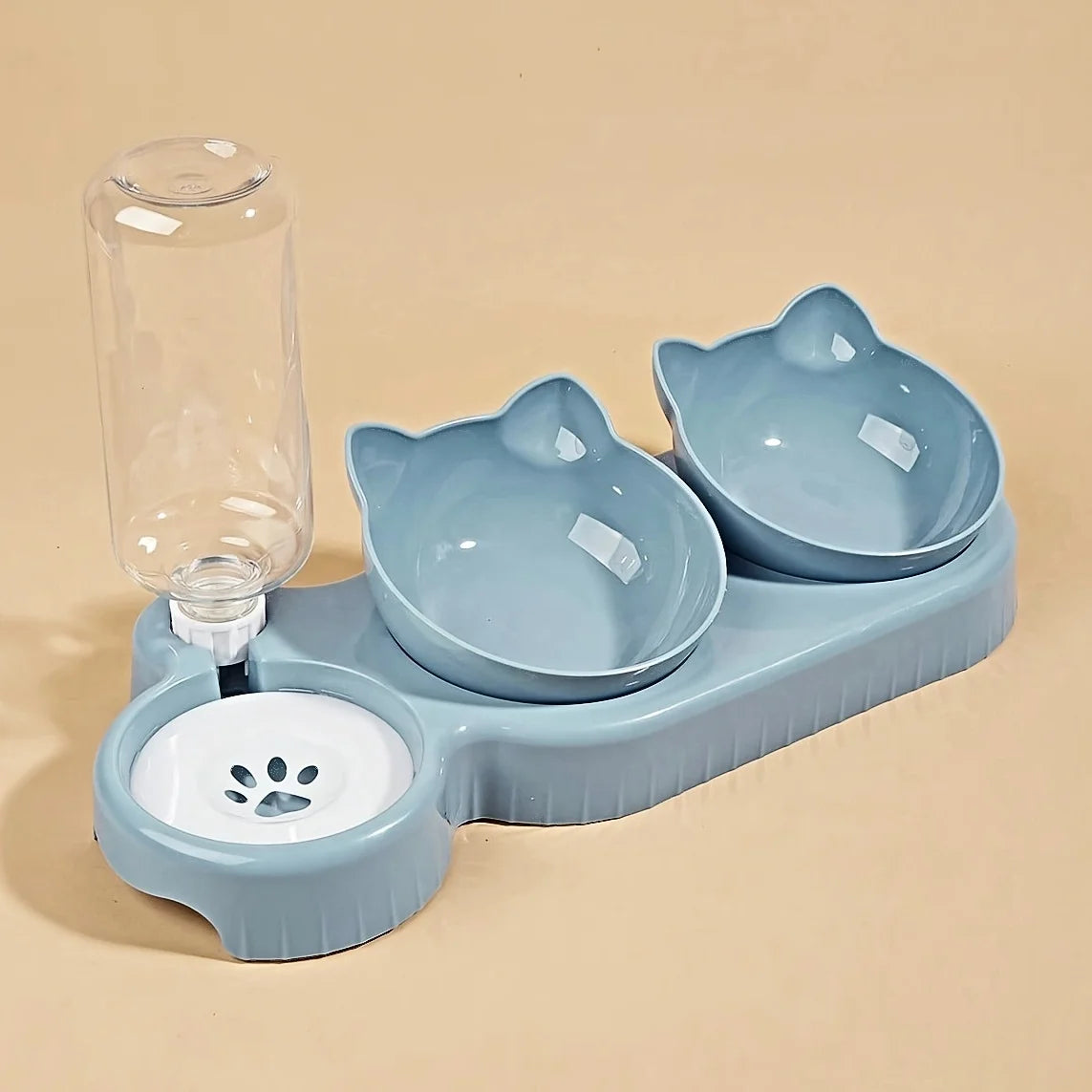 3-in-1 Pet Bowl Set – Tilted Cat Food & Water Bowls with Gravity Feeder for Neck Protection!