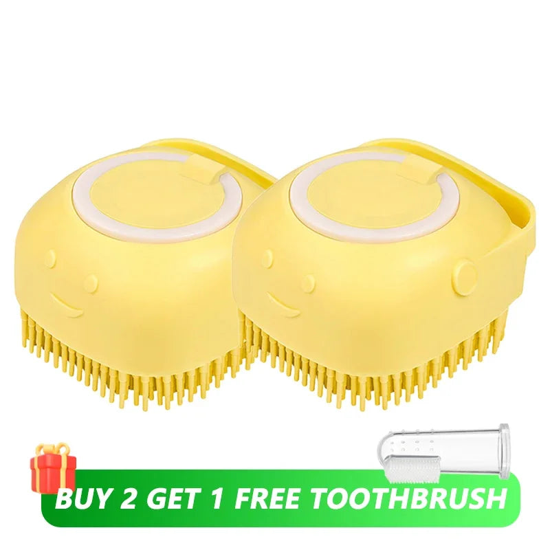 Dog Bathing & Massage Brush – Soft Silicone Pet Grooming Brush with Shampoo Dispenser for Cats & Dogs