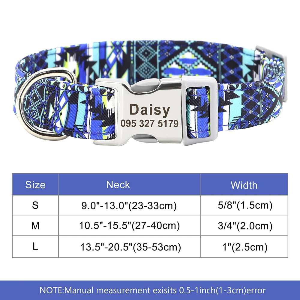 Adjustable Nylon Pet Collar – Personalized Dog & Cat ID Collar with Engraved Name Buckle, Anti-Lost Design for Small, Medium & Large Pets