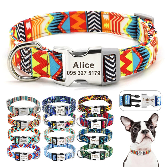 Adjustable Nylon Pet Collar – Personalized Dog & Cat ID Collar with Engraved Name Buckle, Anti-Lost Design for Small, Medium & Large Pets