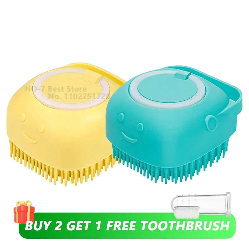 Dog Bathing & Massage Brush – Soft Silicone Pet Grooming Brush with Shampoo Dispenser for Cats & Dogs