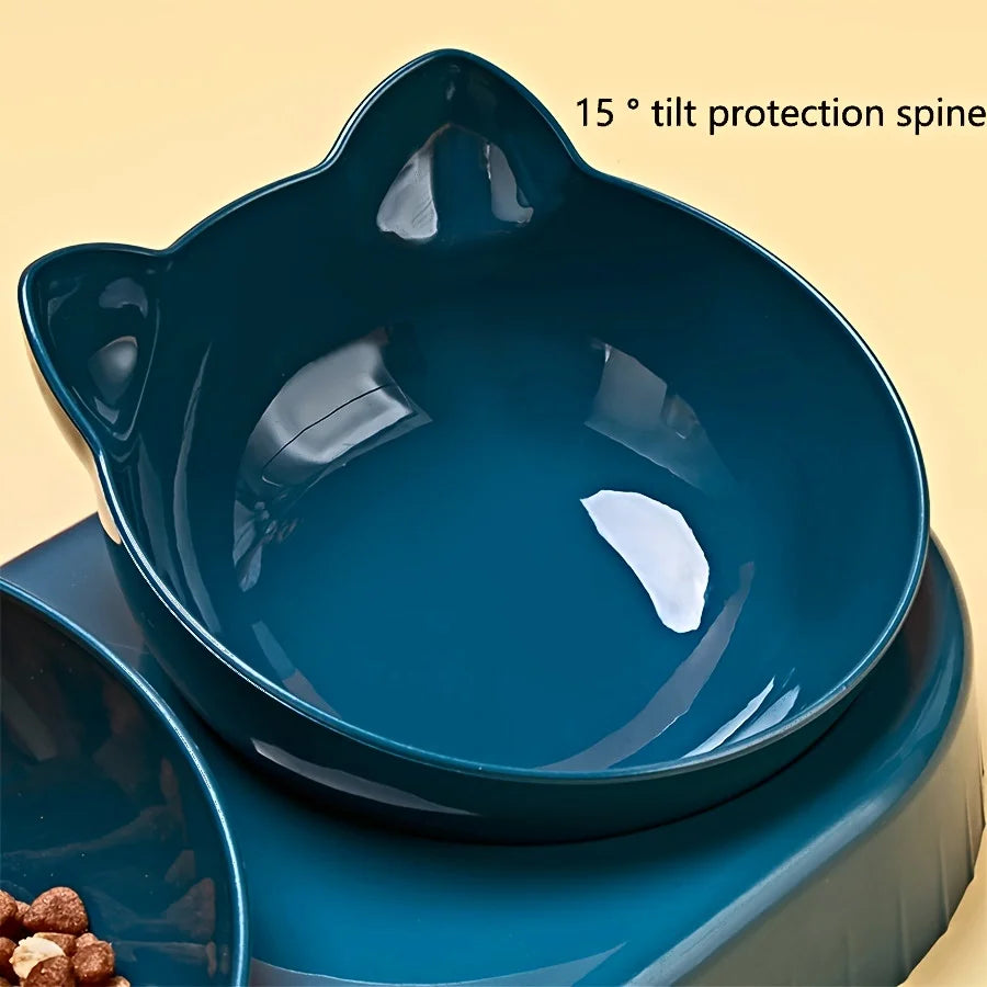 3-in-1 Pet Bowl Set – Tilted Cat Food & Water Bowls with Gravity Feeder for Neck Protection!