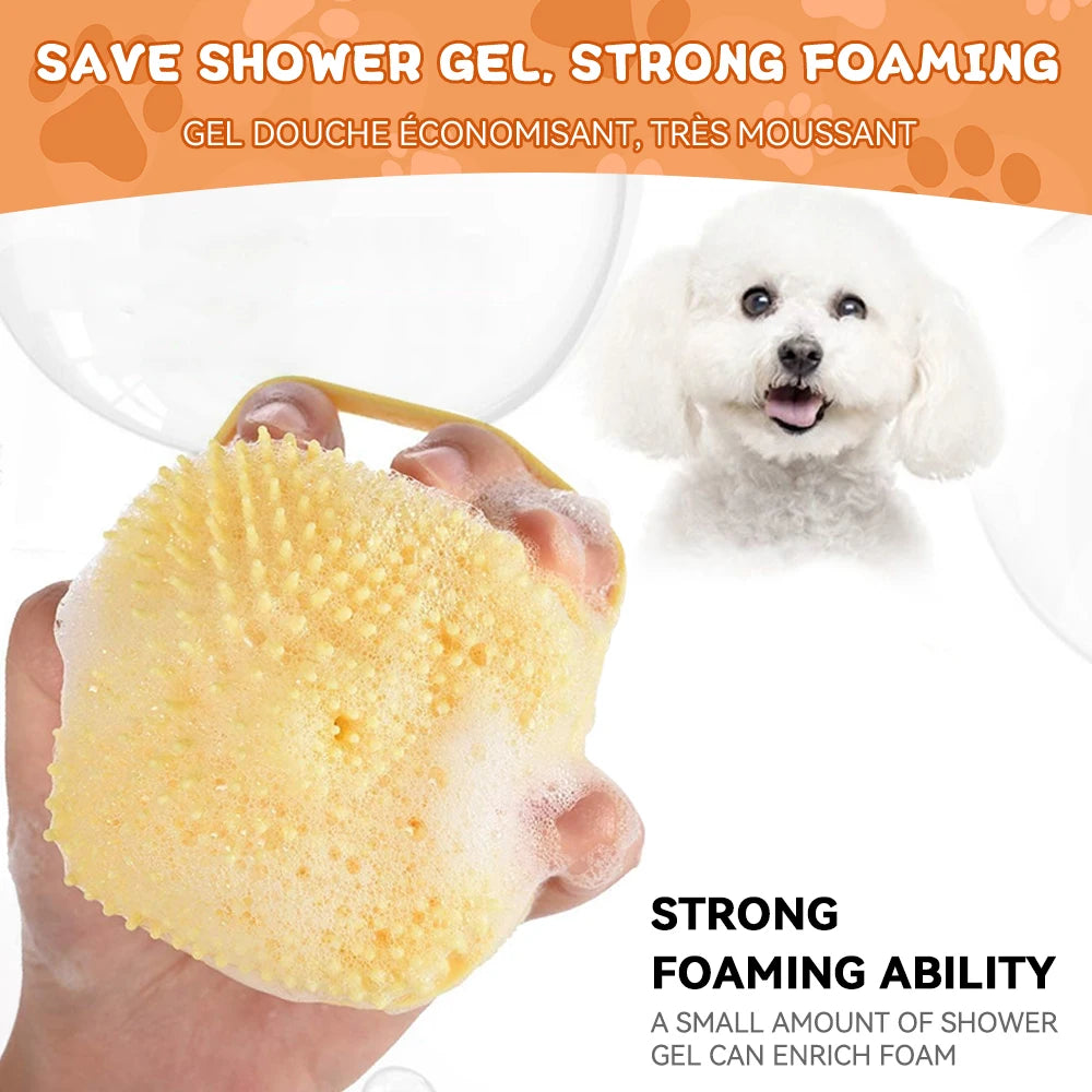 Dog Bathing & Massage Brush – Soft Silicone Pet Grooming Brush with Shampoo Dispenser for Cats & Dogs