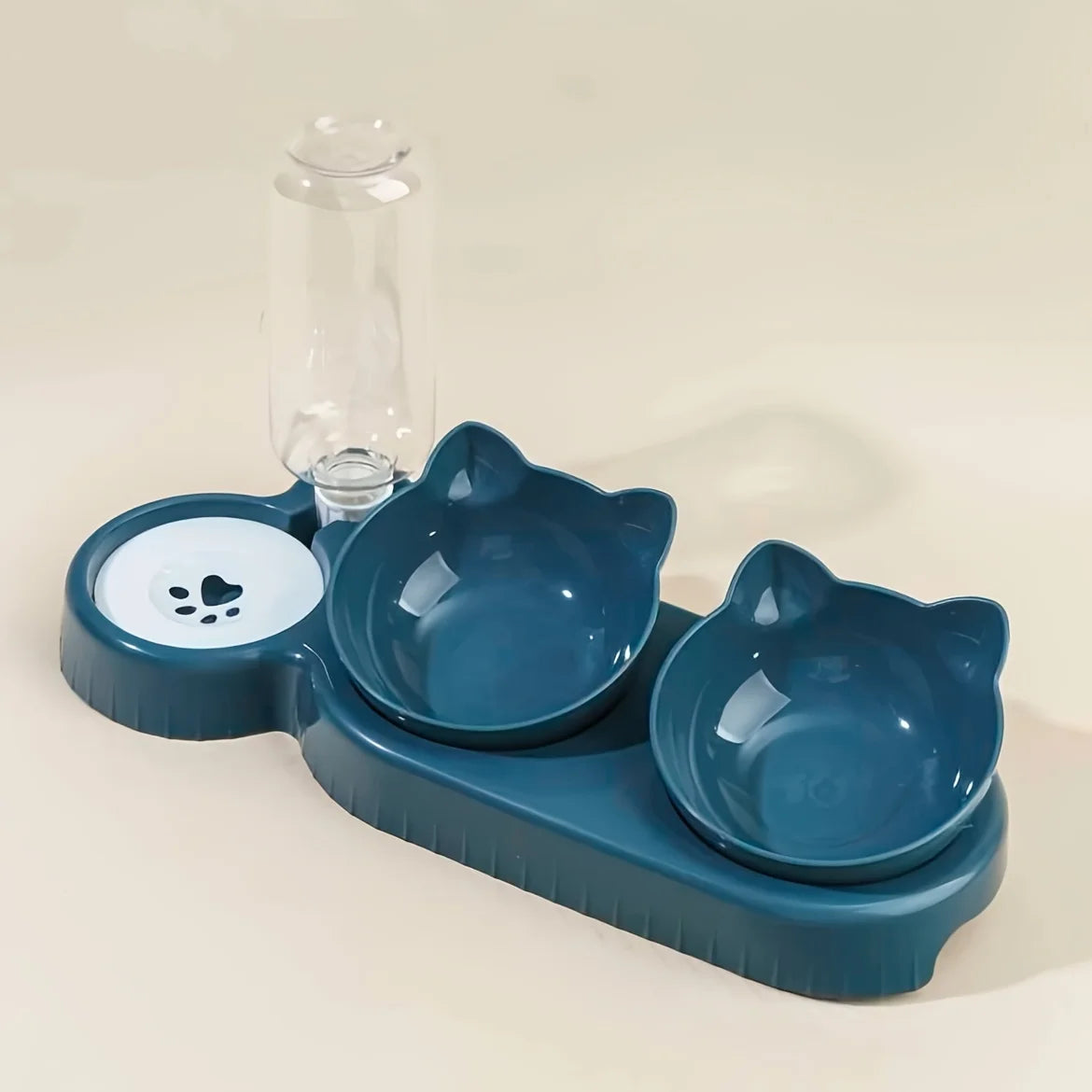 3-in-1 Pet Bowl Set – Tilted Cat Food & Water Bowls with Gravity Feeder for Neck Protection!