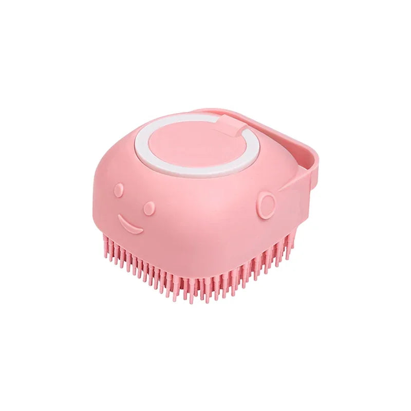 Dog Bathing & Massage Brush – Soft Silicone Pet Grooming Brush with Shampoo Dispenser for Cats & Dogs