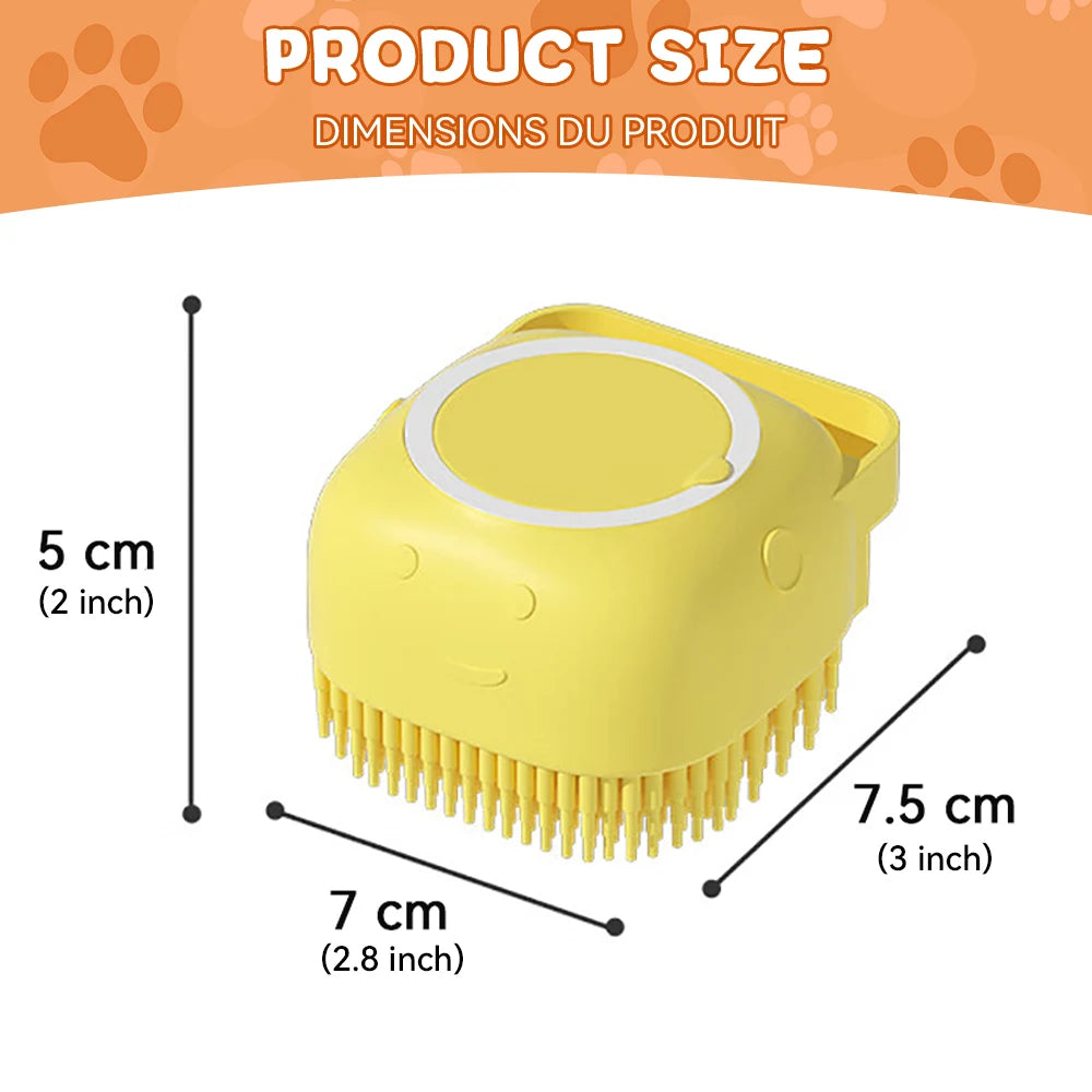 Dog Bathing & Massage Brush – Soft Silicone Pet Grooming Brush with Shampoo Dispenser for Cats & Dogs