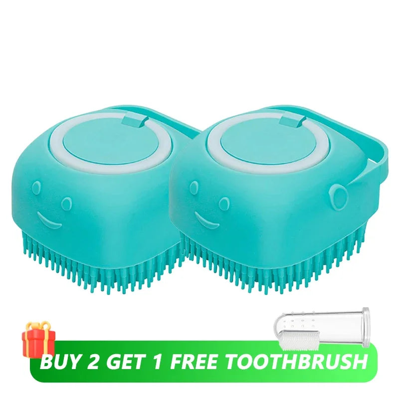 Dog Bathing & Massage Brush – Soft Silicone Pet Grooming Brush with Shampoo Dispenser for Cats & Dogs