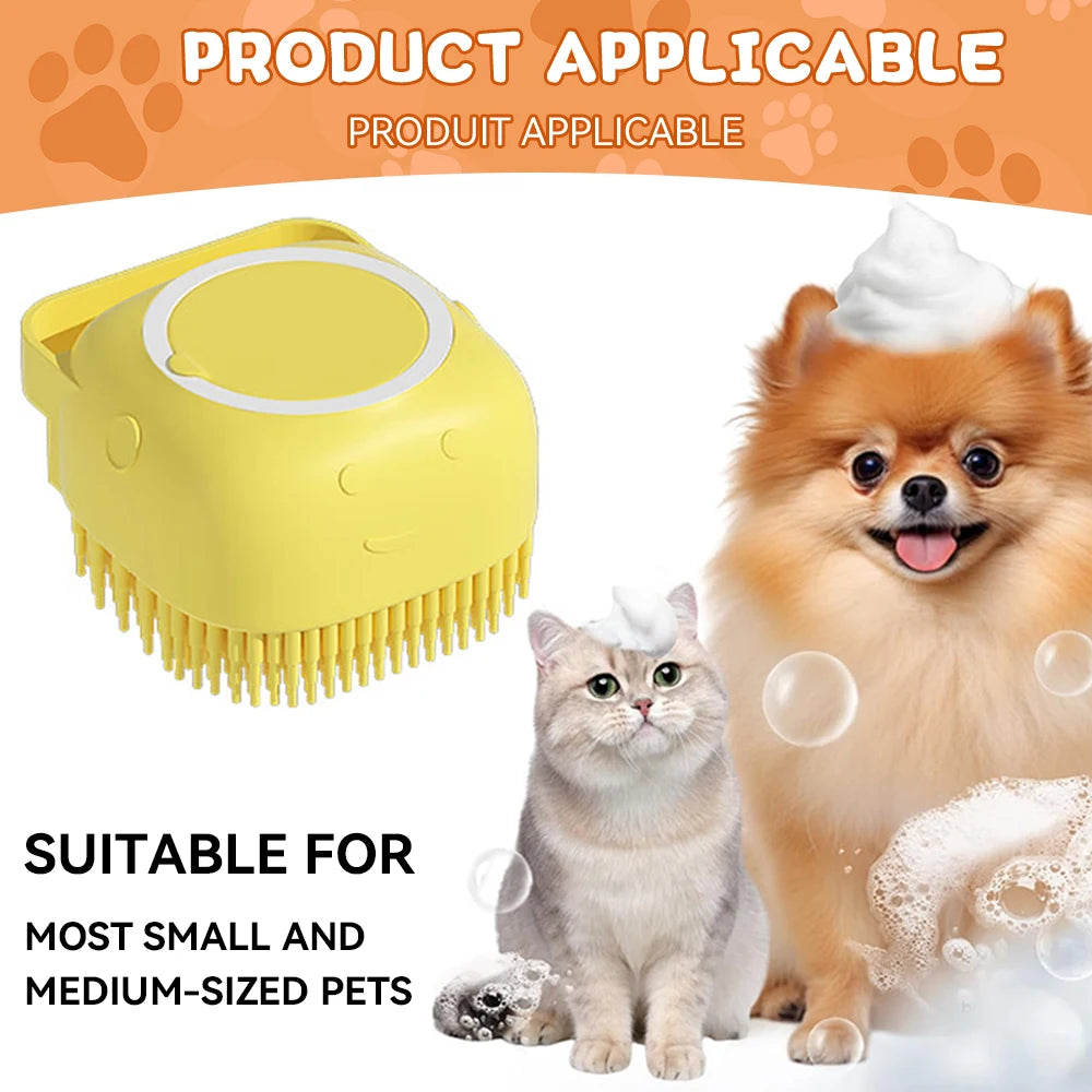 Dog Bathing & Massage Brush – Soft Silicone Pet Grooming Brush with Shampoo Dispenser for Cats & Dogs